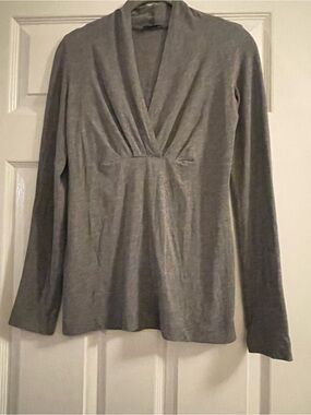 Theory Gray Pima Cotton Empire Waist Long Sleeve Top Size P Petite